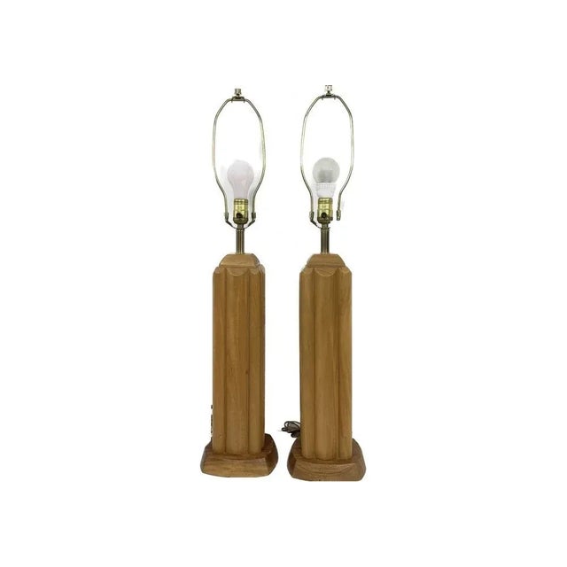 Ecru Mid Century Walnut Lamp Pair For Sale - Image 8 of 8
