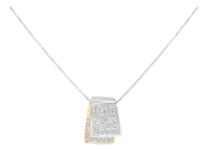 14K White and Yellow Gold 2.0 Cttw Princess Cut Diamond Two Tone Foldover Box Pendant 18â€ Box Chain Necklace (H-I Color, SI1-SI2 Clarity)