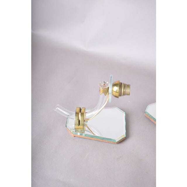Gold Art Deco French Mirrored Glass and Brass Wall Sconces, 1940s, Set of 2 For Sale - Image 8 of 17