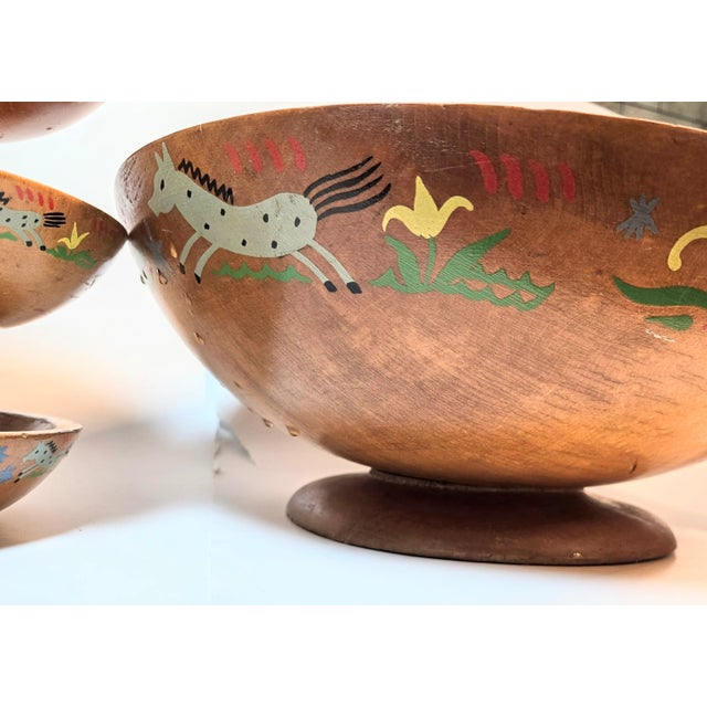 Wood Hand Lathed Folk Art Salad Set- Set of Seven For Sale - Image 7 of 12