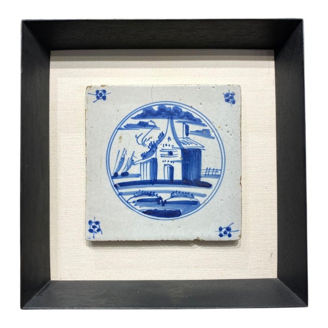 Baroque Antique Delft Tiles Pair Framed Blue & White Dutch Hand Painted Ceramic 18thC For Sale - Image 3 of 9