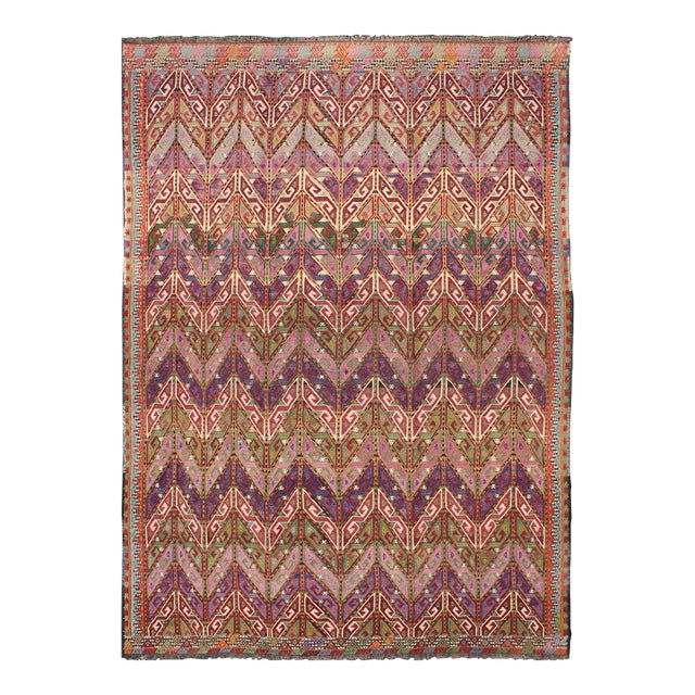 Mid 20th Century Colorful Vintage Turkish Embroidered Flat-Weave With All-Over Tribal Design For Sale