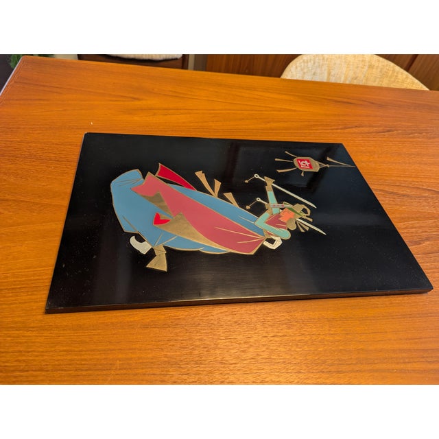 Wood Vintage Korean Mother-of-Pearl Lacquer Plaque "Sword Dance" by Minye Art — 1970s For Sale - Image 7 of 10