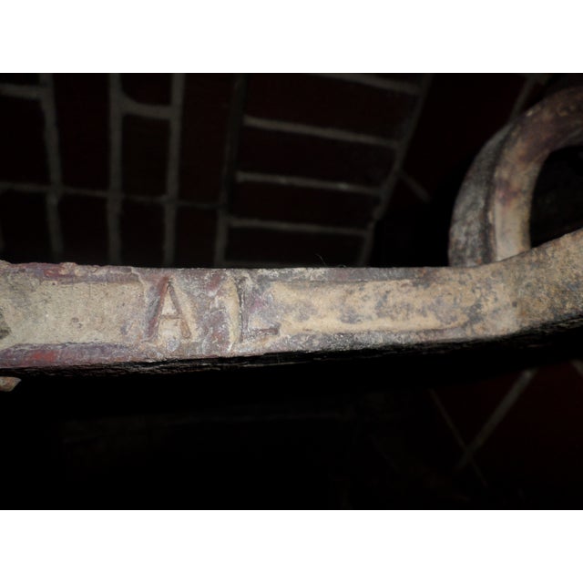 Metal Antique Wrought Iron Hand-Hammered Arts and Craft Fire Dogs / Andirons- Set of 2 For Sale - Image 7 of 7