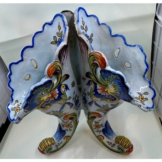 19th Century Rouen Faience 3 Horn Cornucopia Vase From France For Sale - Image 11 of 12