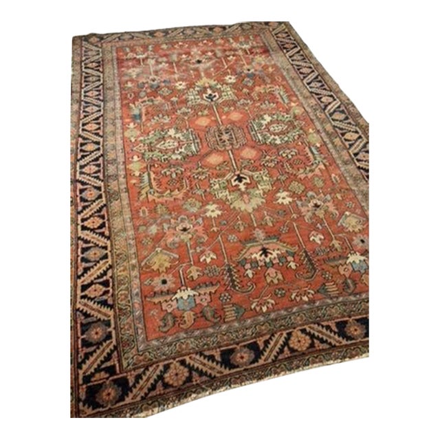 TERRACOTTA & KIWI Antique Heriz Artistic Blooming Design Rug 6.8 x 9.7 For Sale