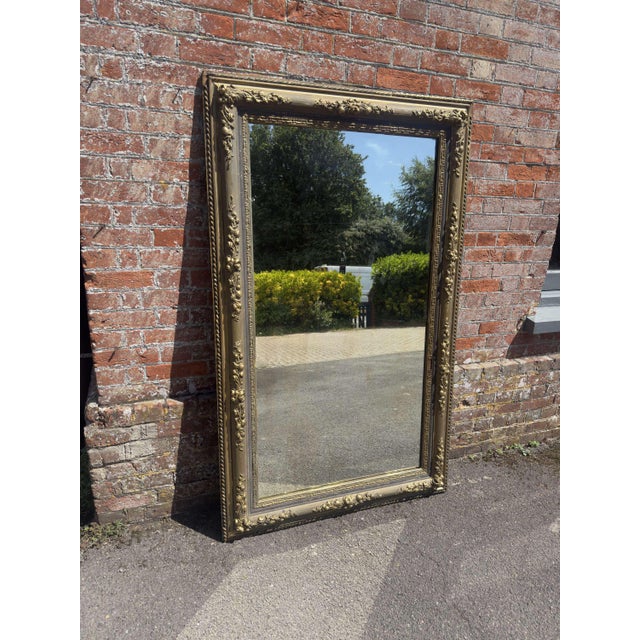 Large Antique French Carved Wood and Gesso Gilt and Painted Mirror, 1800s For Sale - Image 6 of 8