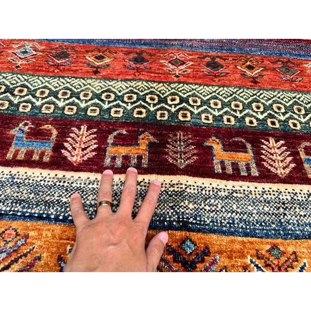Multicolor Afghan Khorjin Hand-Knotted Wool Rug - 8'0" X 5'9" For Sale - Image 13 of 14