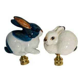 Vintage Porcelain Rabbit Lamp Finials Pair For Sale