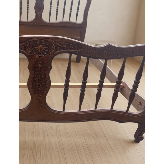 Vintage 20th Century Carved Wooden Bed Frame with Ornamental Headboard & Footboard For Sale - Image 9 of 14