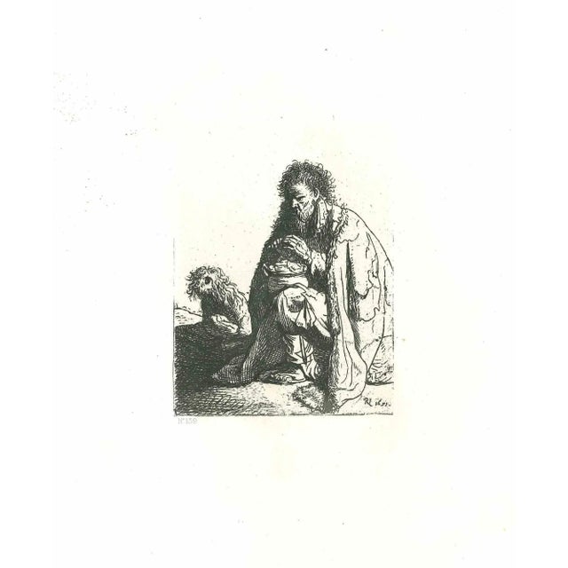 Seated beggar and his dog is an etching on ivory-colored paper realized after an etching by Rembrandt. This piece of art...