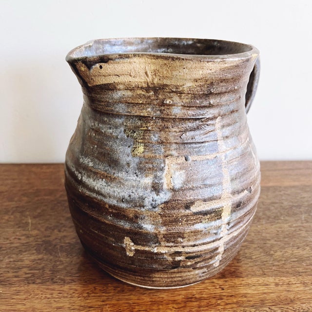 Vintage Kintsugi Repaired Stoneware Pottery Water Jug Pitcher For Sale - Image 4 of 5