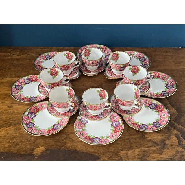 Beautiful Royal Standard “Carmen” tennis (snack) set, made in England of fine bone china. This classic mid-century English...