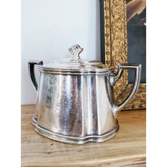 Art Deco Vintage Silver Plated New York Central Railroad Sugar Bowl For Sale - Image 3 of 6