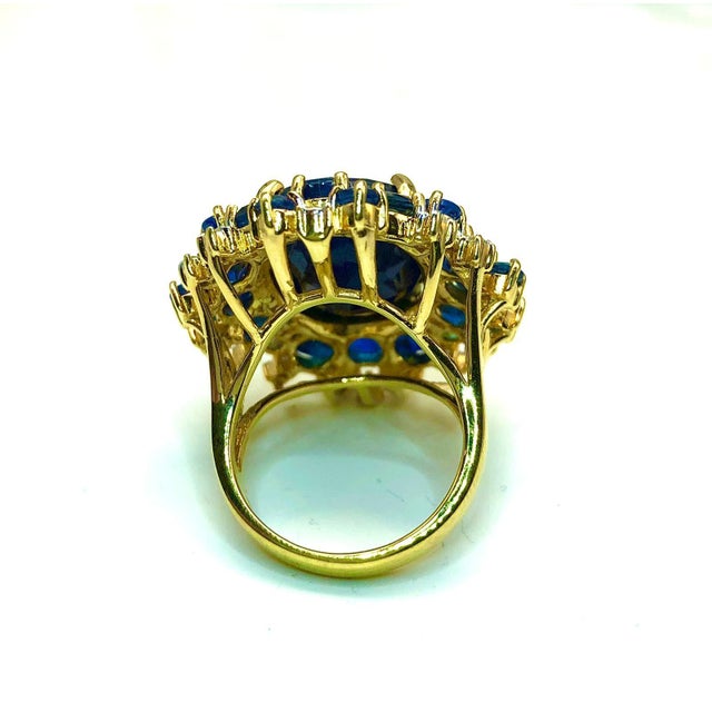 Art Deco Bochic "Orient" Blue Sapphire & Diamond Vintage Cluster Ring Set 18K & Silver For Sale - Image 3 of 17