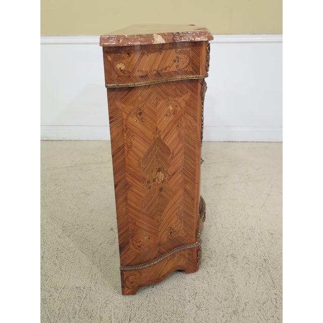 Brown 1980s Italian Marble Top Inlaid Commode With Bronze Trim For Sale - Image 8 of 10