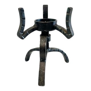 Vintage Brutalist Wrought Iron Candlestick Holder-Hand Forged-Tripod-MCM-Gothic For Sale