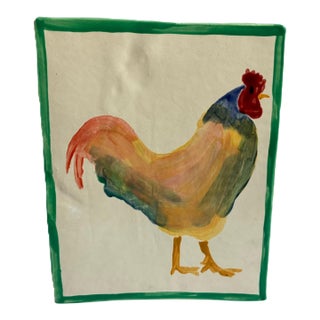 Late 20th Century Napa Artist Sherman Nobleman Fine Art Hand Painted Rooster on Ceramic – 9.5" X 12" For Sale