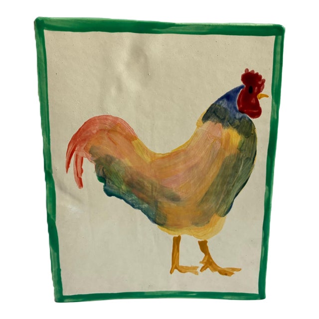 Late 20th Century Napa Artist Sherman Nobleman Fine Art Hand Painted Rooster on Ceramic – 9.5" X 12" For Sale