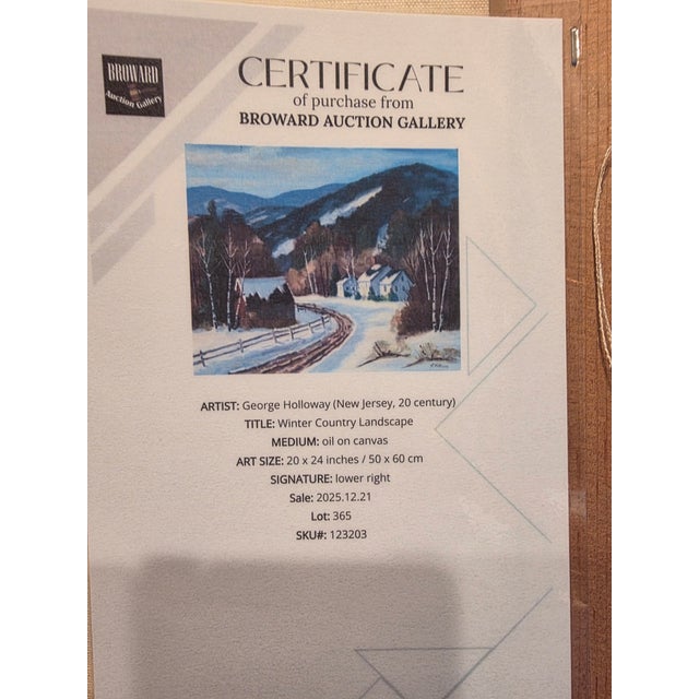 Mid 20th Century George Holloway Signed Oil Painting “Winter Country Landscape” 20 X 24 In For Sale - Image 4 of 4