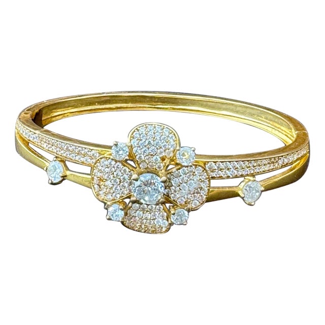 3.8 Carat Diamond 14 Karat Gold Cocktail Bangle Bracelet /cuff Estate 13.8 Gm For Sale