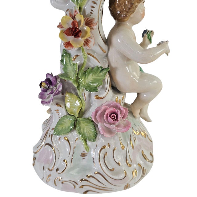 Ceramic Antique Carl Thieme Dresden Reticulated Compote – 13” Porcelain, Putti & Cherub For Sale - Image 7 of 12