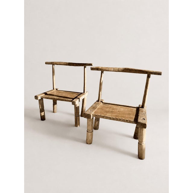 Antique Primitive Low Chairs, 20th Century, Set of 2 For Sale - Image 8 of 11