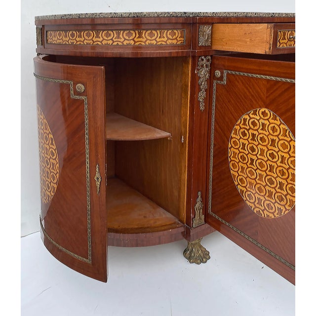 Late 20th Century Marquetry Sideboard French, Granite, Inlay, Bronze Mounts and Feet For Sale - Image 4 of 12