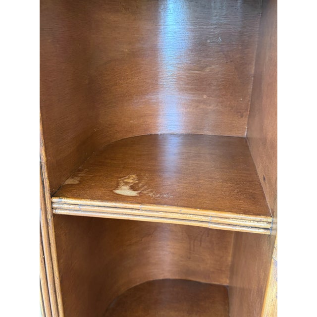 Brown Vintage Boho Coastal Rattan & Pencil Reed Rolling Bar Cabinet With Gallery Rail For Sale - Image 8 of 12