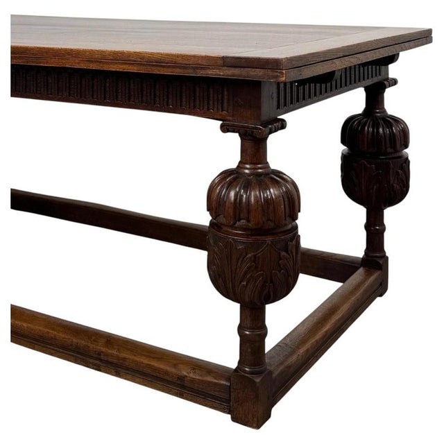 Wood 19th Century Antique English Oak Draw-Leaf Dining Table For Sale - Image 7 of 11