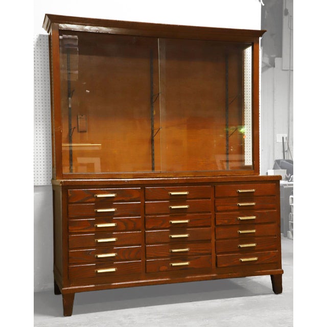 Large Antique Pine Two-Piece Stationery / Apothecary Mercantile Display Store Cabinet For Sale - Image 4 of 6