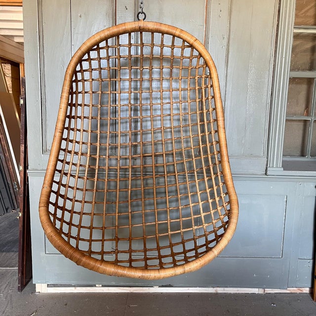Midcentury Suspended bamboo and rattan egg chair with chain and hook Excellent condition Dimensions 102 cm height 56cm...