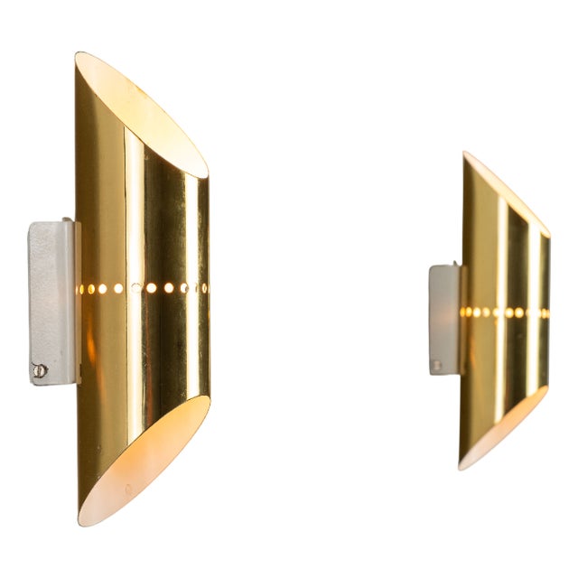 Cylindrical Wall Lamps in Brass with Perforated Shades, 1970s, Set of 2 For Sale