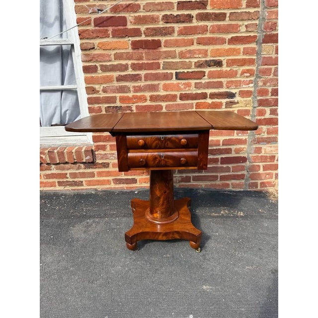Wood Antique 19th Century American Empire Flame Mahogany Drop Leaf Side Table For Sale - Image 7 of 16