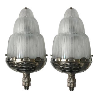 French Art Deco "Waterfall" Sconces Signed by Sabino - a Pair For Sale