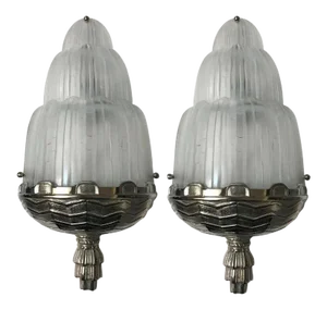French Art Deco "Waterfall" Sconces Signed by Sabino - a Pair
