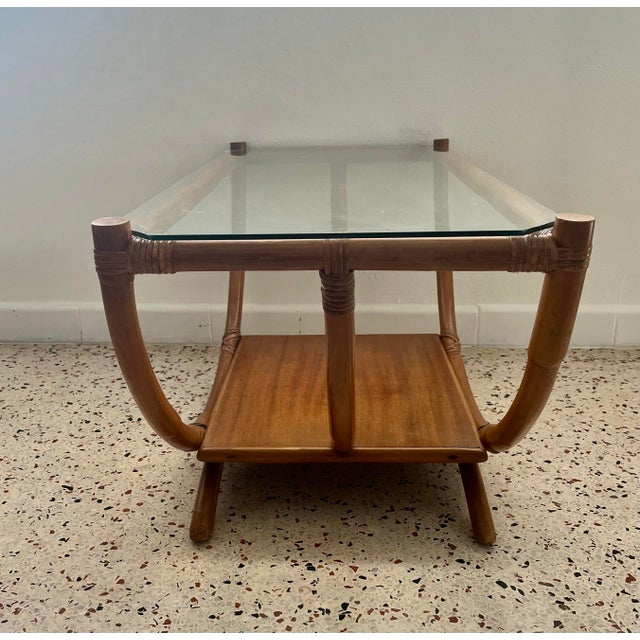 Mid-Century Modern Mid 20th Century Bamboo/Glass Top Coffee Table For Sale - Image 3 of 11