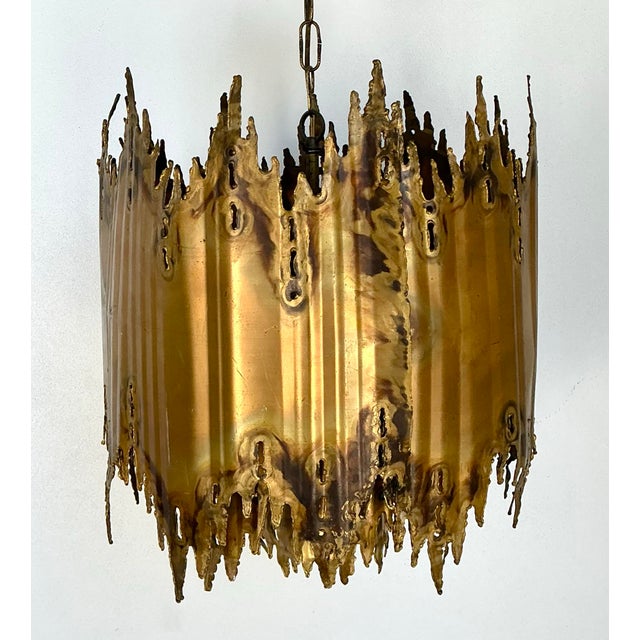 Tom Greene Vintage Tom Greene Brutalist Torch Cut Brass Chandelier For Sale - Image 4 of 12