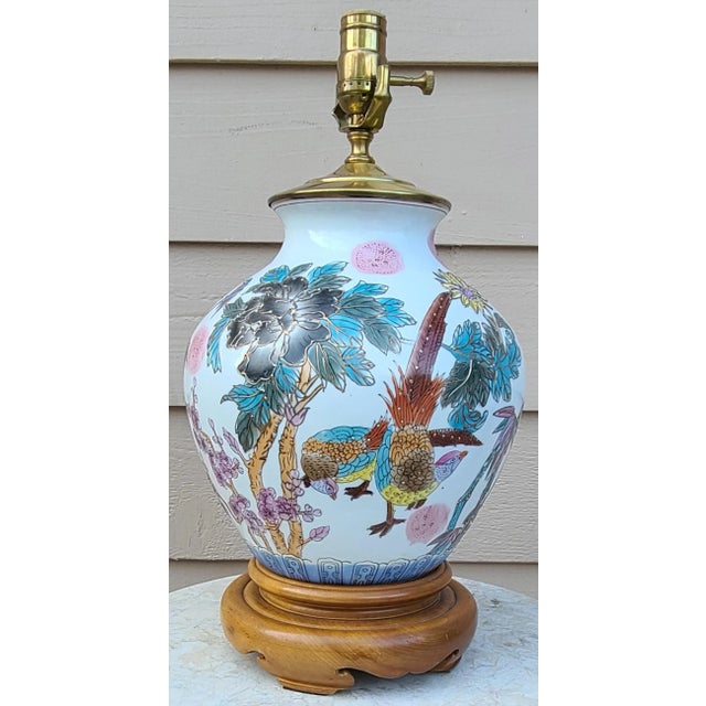This is a vintage hand-painted ginger jar shaped lamp of unique and outstanding quality. The vessel depicts scenes from...
