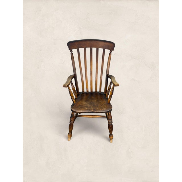 Victorian Antique English Elm and Ash Lath-Back Windsor Armchair For Sale - Image 3 of 7