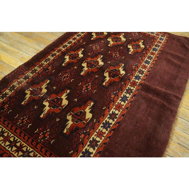 Textile 1871s Red Wine Geometric Antique Turkmen Tekke Chuval Rug 2'6" X 3'9" Handknotted Wool Carpet For Sale - Image 7 of 10