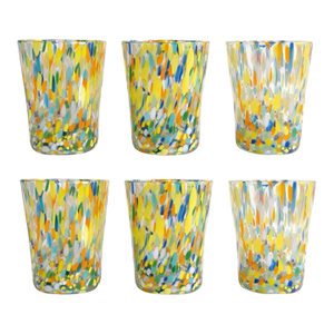 Sunrise Multi Murano Style Millefiori Drinking Glasses Tumblers - Set of 6