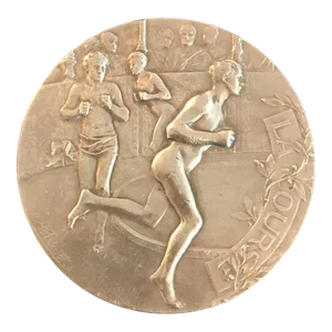 Late 19th Century Signed Bronze French Racing Medal: La Course Award 110 M 1er Place