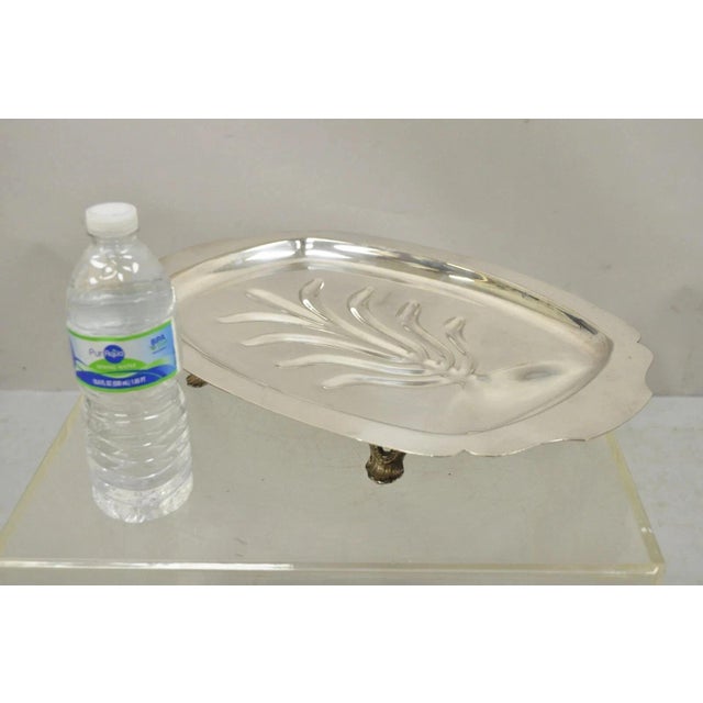 Vintage Regency Style Silver Plated 18" Footed Meat Tray Cutlery Serving Platter. Circa Mid 20th Century. Measurements:...