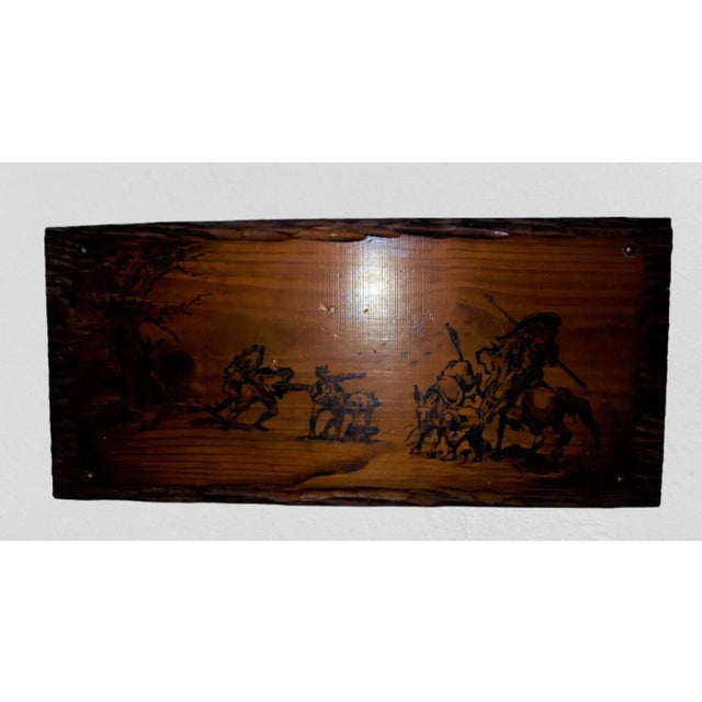 Silkscreen pretty picture or a scene from Don Quixote with Don Quixote and Sancho Panza. Nice wood finish. Good Condition,...