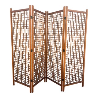 Mid 20th Century Teak Four Panel Room Divider Screen For Sale