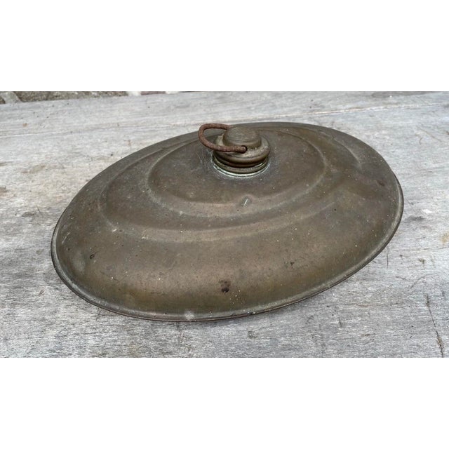 Farmhouse 19th Century Brass Bed Warmer — Oval Primitive Foot Warmer With Aged Patina For Sale - Image 3 of 9