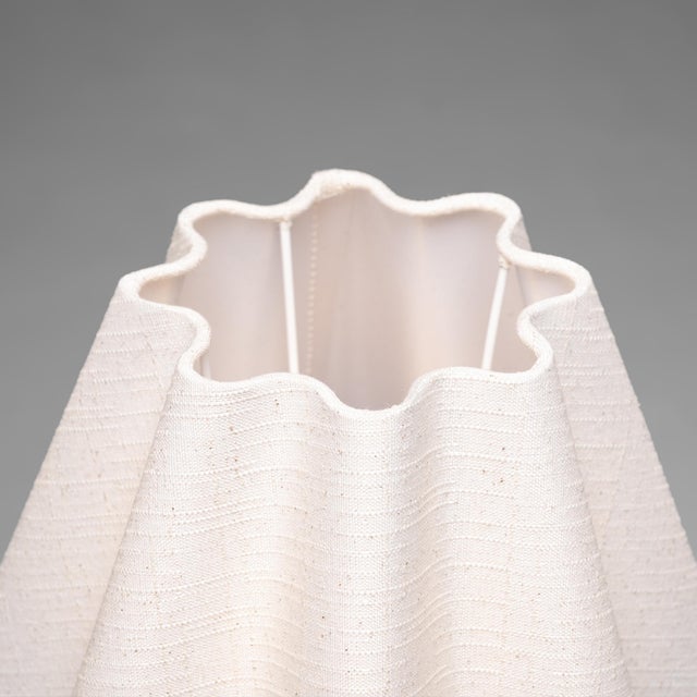 Teak and Brass Table Lamp with Wavy Shade, Denmark, 1960s For Sale - Image 4 of 6