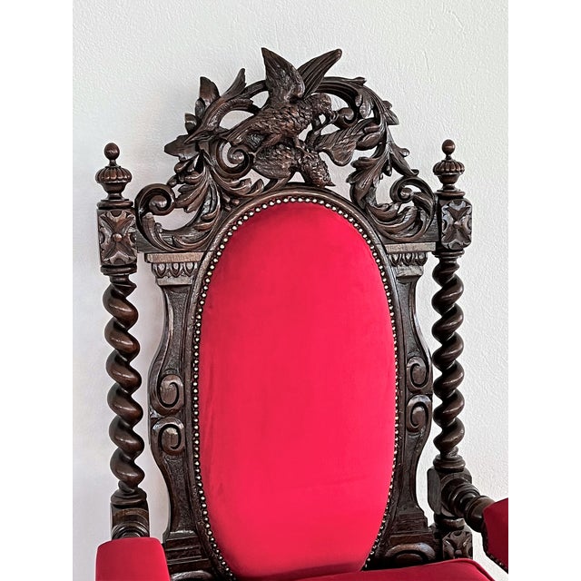 Italian Baroque Throne Armchair in Walnut and Velvet, 1890s-1900s For Sale - Image 14 of 18