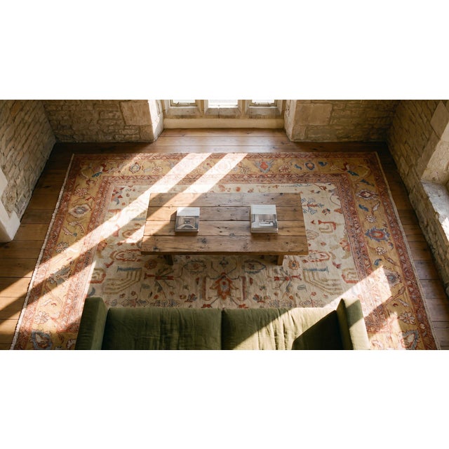 1880s Ivory Yellow Geometric Tribal Antique Persian Ziegler Sultanabad Rug 10' X 12'3" Wool Carpet For Sale - Image 9 of 9